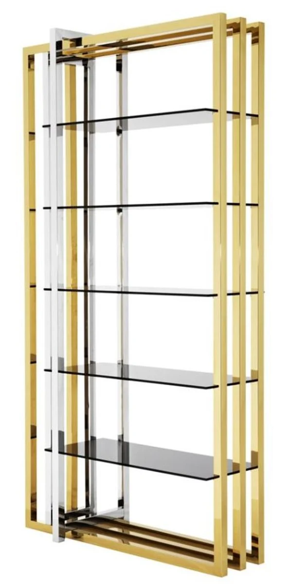 Casa Padrino Designer Edelstahl Regalschrank mit Rauchglas 120 x 46 x H. 230 cm - Luxus Hotel Möbel