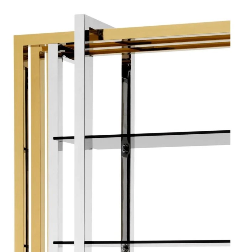 Casa Padrino Designer Edelstahl Regalschrank mit Rauchglas 120 x 46 x H. 230 cm - Luxus Hotel Möbel