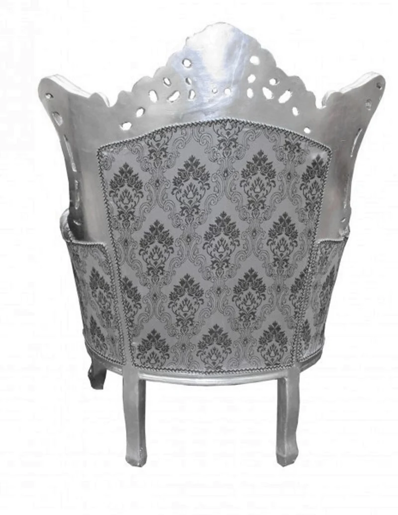 Casa Padrino Barock Sessel Al Capone im Antik Stil, Grau Muster und Silber, 127 x 85 x 65 cm
