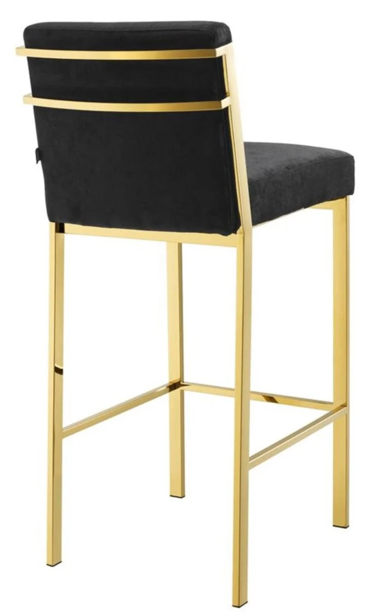 Casa Padrino Luxus Barstuhl Schwarz / Gold 43 x 54 x H. 101 cm - Designer Edelstahl Barhocker mit Samtstoff - Barmöbel