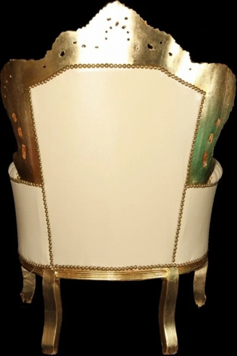 Casa Padrino Barock Sessel King im Antik Stil, Creme Lederoptik und Gold mit Bling Bling Glitzersteinen, 120 x 85 x 85 cm