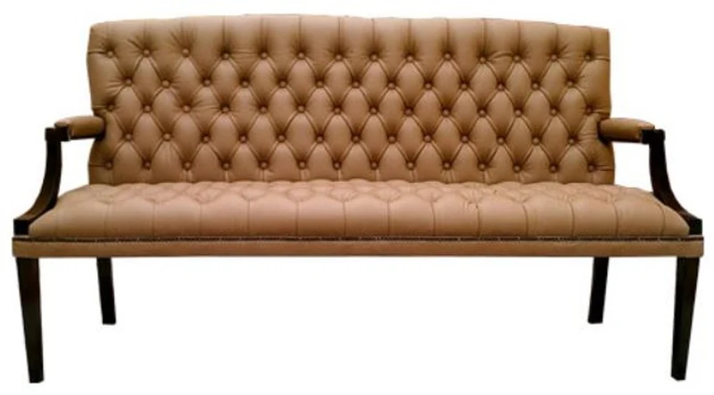 Casa Padrino Chesterfield Echtleder 3er Sitzbank mit Armlehnen Hellbraun / Schwarz 180 x 60 x H. 100 cm - Luxus Möbel