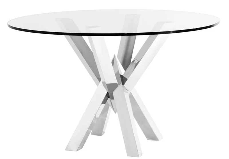 Casa Padrino Luxus Edelstahl Esstisch mit Glasplatte 125 x H. 77 cm - Esszimmermöbel