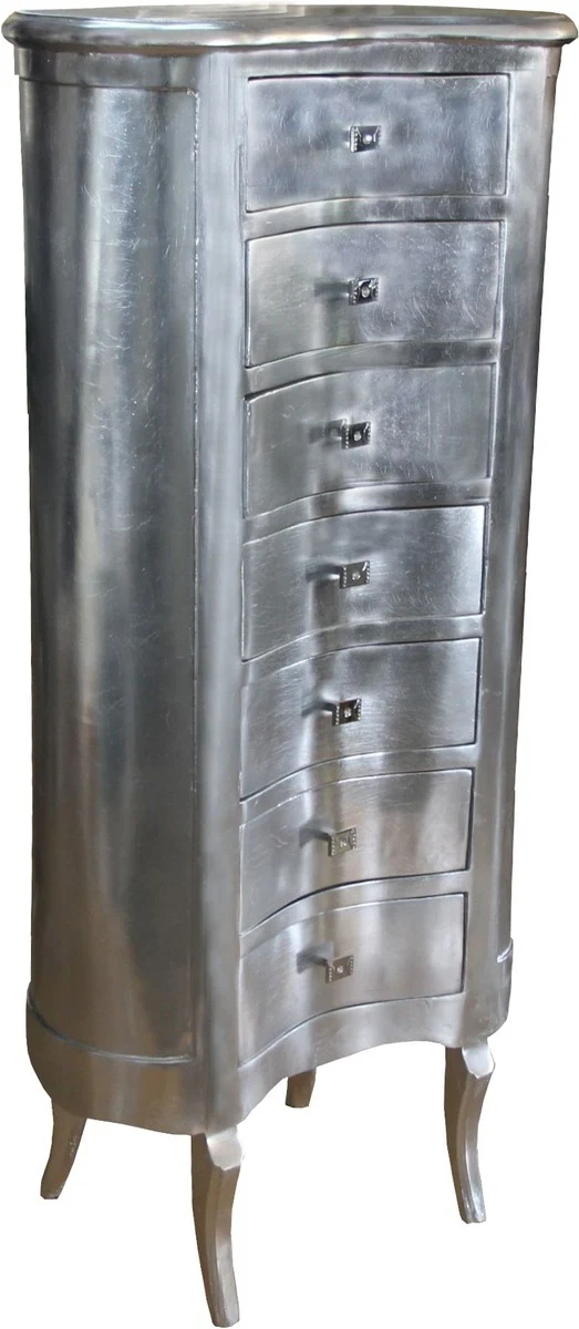 Casa Padrino Barock Kommode Silber mit 7 Schubladen Oval - Antik Stil - Barock Möbel