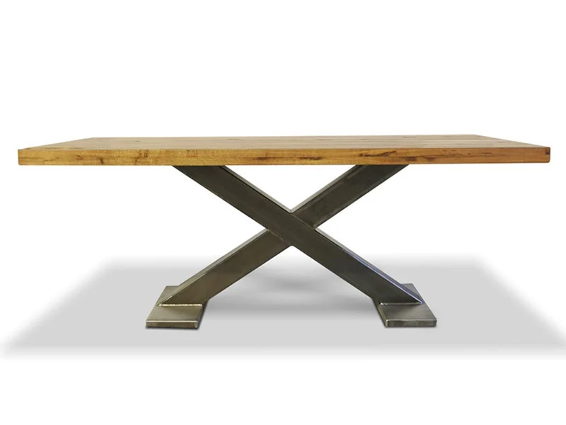Casa Padrino Luxus Massivholz Esstisch mit Metallgestell - Eiche - 200 cm x 100 cm x H78 cm - Schwere Ausführung