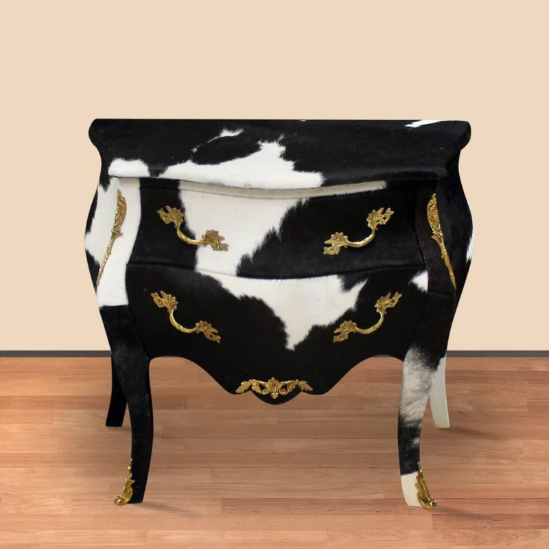 Casa Padrino Barock Kuhfell Kommode Schwarz / Weiß 80 x 45 x H. 75 cm - Antik Stil Möbel