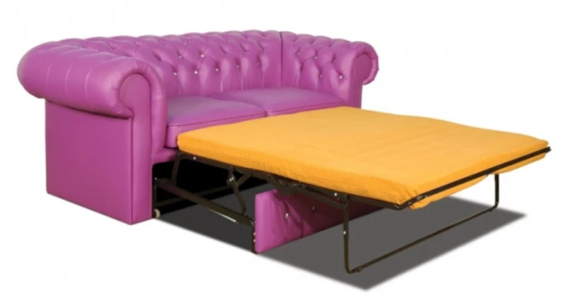 Casa Padrino Echtleder 2er Sofa in violett mit Swarowski Kristallsteinen 180 x 100 x H. 78 cm - Luxus Chesterfield Schlafsofa