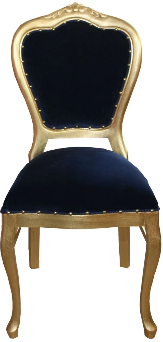 Casa Padrino Luxus Barock Esszimmer Set Royalblau / Gold - 1 Esstisch mit Glasplatte und 6 Stühle - Barock Esszimmermöbel - Made in Italy - Luxury Collection