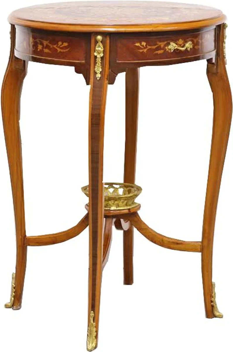 Casa Padrino Barock Beistelltisch mit Schubladen Mahagoni Intarsien 60 x 76 cm - Antik Stil Beistelltisch