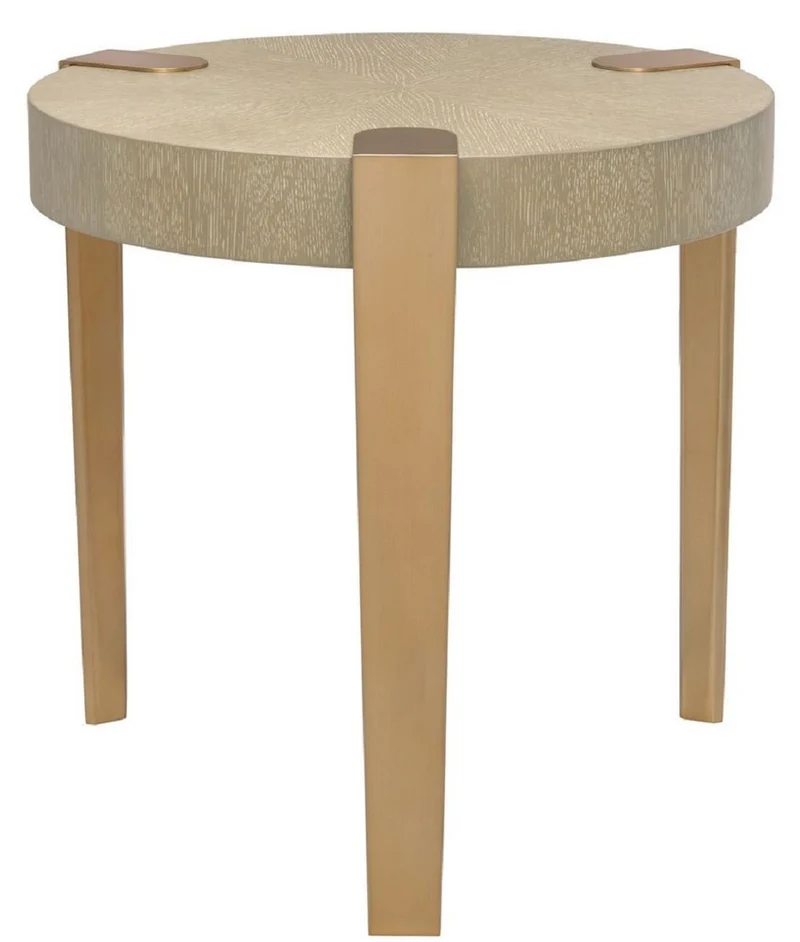 Casa Padrino Luxus Beistelltisch Hellbraun / Messingfarben Ø 57 x H. 55,5 cm - Runder Holztisch mit Metallbeinen - Wohnzimmermöbel