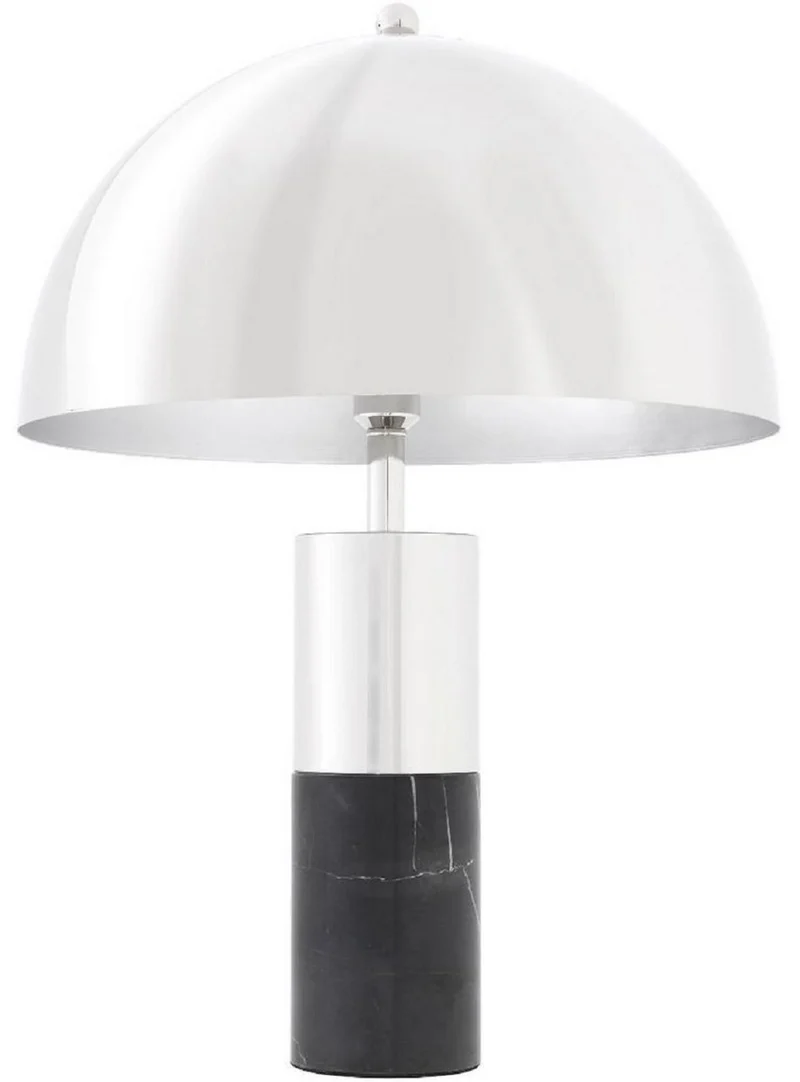 Casa Padrino Luxus Tischleuchte Silber / Schwarz Ø 50 x H. 70 cm - Tischlampe mit rundem Metall Lampenschirm