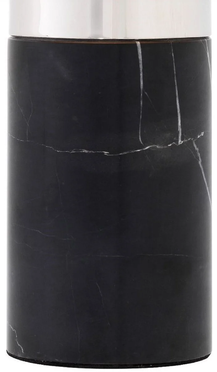 Casa Padrino Luxus Tischleuchte Silber / Schwarz Ø 50 x H. 70 cm - Tischlampe mit rundem Metall Lampenschirm