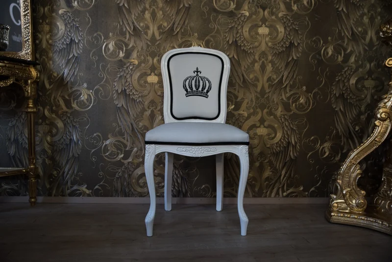 Casa Padrino Luxus Barock Esszimmerstuhl Pompöös von Harald Glööckler in Weiß / Schwarz - 48 x 54 x 100 cm