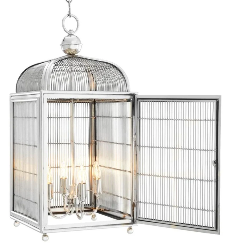 Casa Padrino Designer Hängeleuchte / Laterne Silber 38 x 38 x H. 81 cm - Luxus Hängelampe