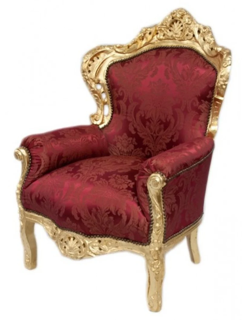 Casa Padrino Barock Sessel King Bordeaux Muster / Gold 85 x 85 x H. 120 cm - Luxuriöser Antikstil Sessel