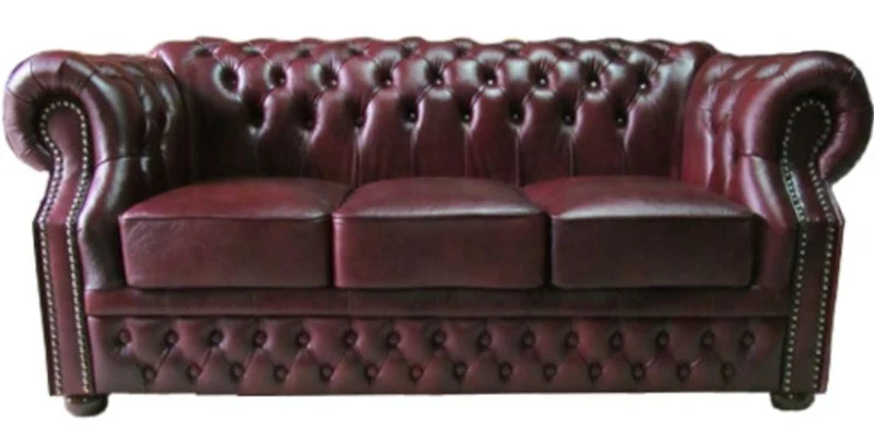 Casa Padrino Luxus Echtleder 3er Sofa Dunkelrot 210 x 90 x H. 80 cm - Chesterfield Sofa
