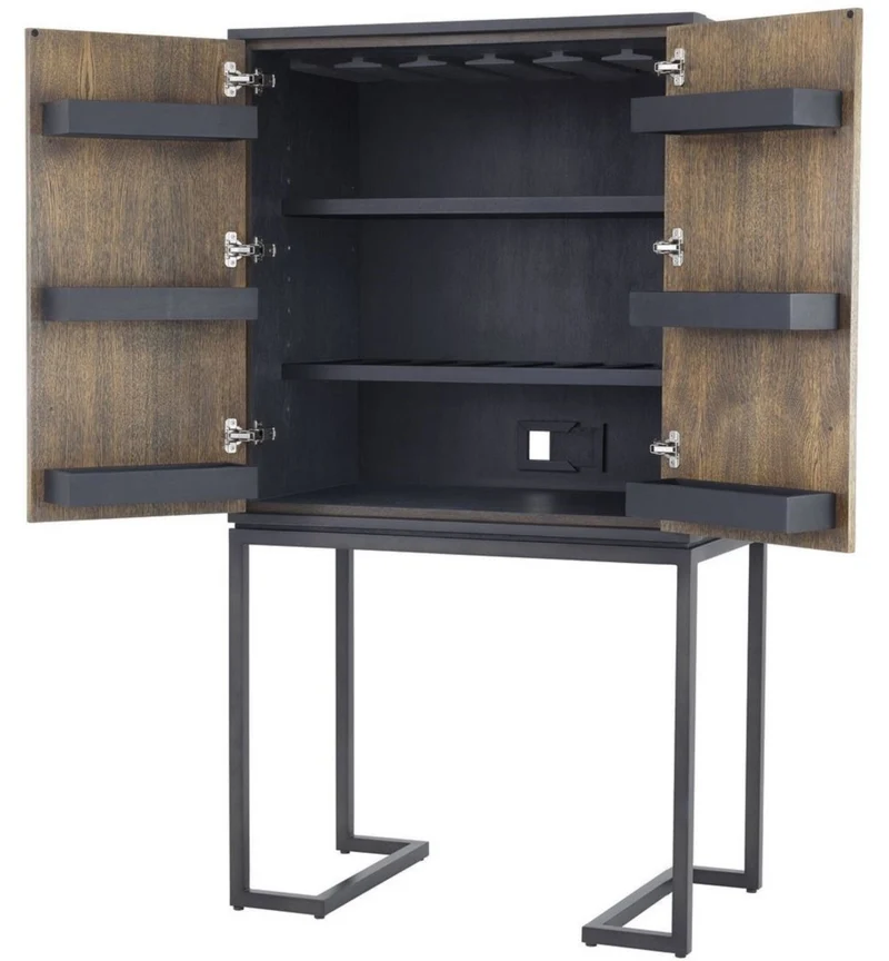 Casa Padrino Luxus Weinschrank mit 2 Türen Braun / Dunkelbraun / Schwarz 95 x 58 x H. 168,5 cm - Barmöbel - Luxus Qualität