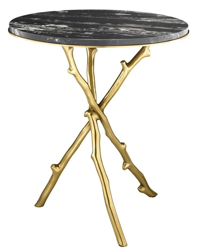 Casa Padrino Luxus Wohnzimmer Beistelltisch in gold mit schwarzer Marmorplatte 50 x H. 57 cm - Limited Edition