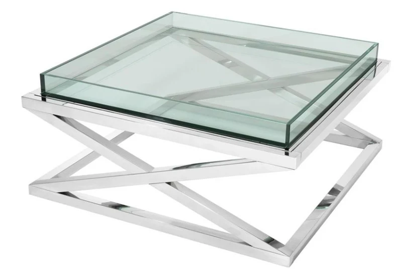 Casa Padrino Designer Couchtisch Silber 100 x 100 x H. 46,5 cm - Luxus Hotel Möbel