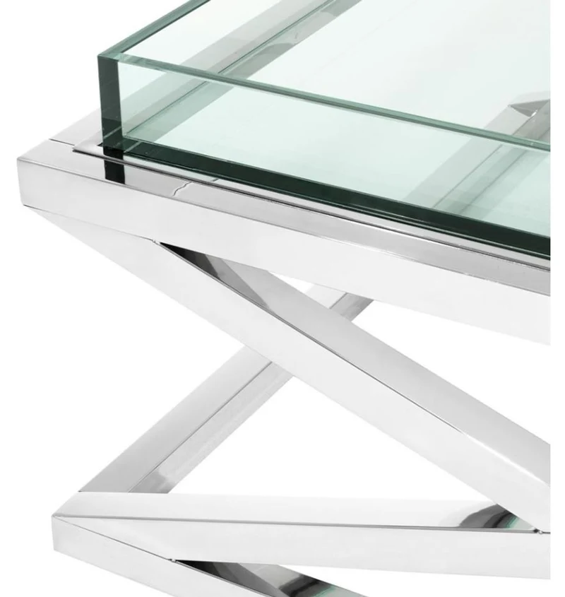 Casa Padrino Designer Couchtisch Silber 100 x 100 x H. 46,5 cm - Luxus Hotel Möbel