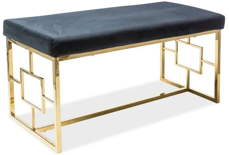 Casa Padrino Luxus Sitzbank Schwarz / Gold 100 x 46 x H. 48 cm - Gepolsterte Samt Bank mit Edelstahl Gestell
