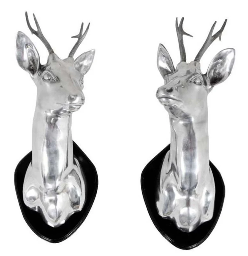 Casa Padrino Wanddekoration / Wandfiguren Hirsche Silber - Luxus Wandgeweihe