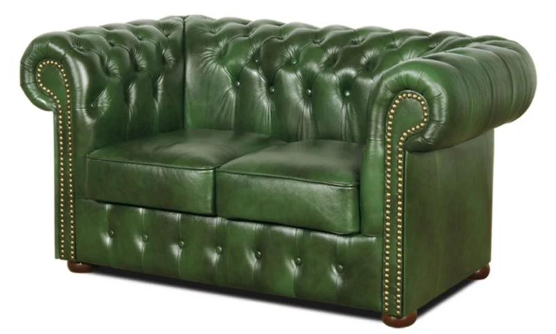 Casa Padrino Chesterfield Echtleder 2er Sofa Grün 160 x 90 x H. 78 cm - Luxus Kollektion