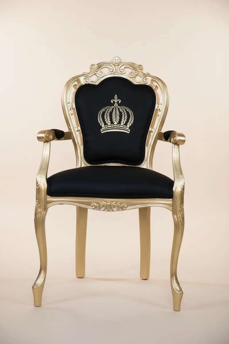 Casa Padrino Luxus Barock Esszimmerstuhl mit Armlehnen Schwarz / Gold - Pompöös by Harald Glööckler Design - 48 x 54 x 105 cm