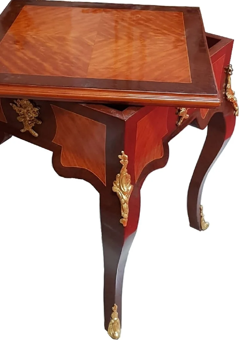 Casa Padrino Art Deco Massivholz Schachtisch Braun / Dunkelbraun / Beige / Messing 60 x 60 x H. 71 cm - Handgefertigter Spieltisch - Beistelltisch - Antik Stil Barock Möbel
