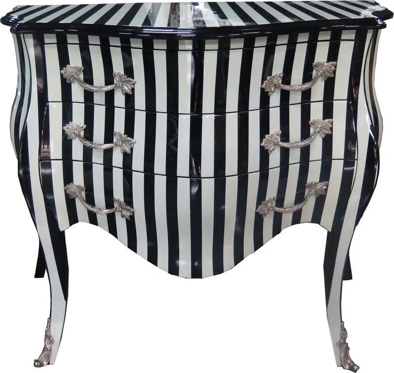 Casa Padrino Barock Kommode Schwarz / Weiß Streifen 100 cm - Antik Stil Möbel - Kommode Schubladen Schrank Gestreift