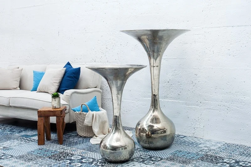 Casa Padrino Antik Stil Barock Blumenvase Raw Aluminium 90cm - Pflanzentopf - Hotel Dekoration - Blumengefäss Standvase