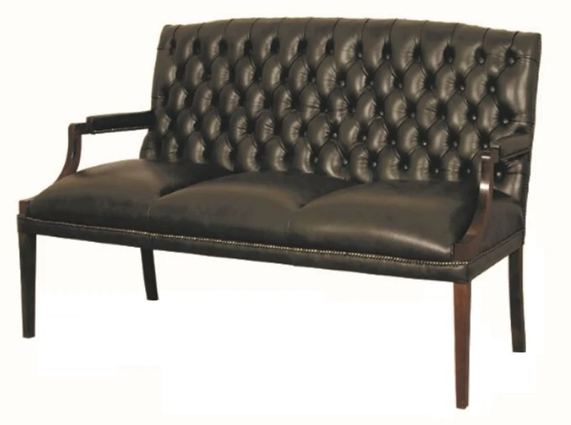 Casa Padrino Chesterfield Echtleder 3er Sitzbank mit Armlehnen Schwarz / Dunkelbraun 180 x 60 x H. 100 cm - Luxus Möbel