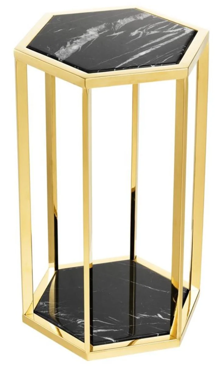Casa Padrino Luxus Beistelltisch 2er Set in gold mit schwarzem Marmor - Luxus Qualität