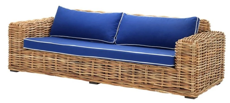 Casa Padrino Designer Rattan Sofa 230 x 88 x H. 69 cm - Luxus Wohnzimmer Möbel