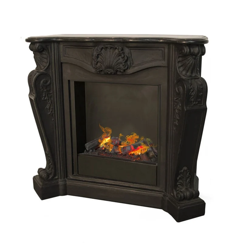 Casa Padrino Luxus Jugendstil Kamin Schwarz mit Wasserdampf Kamineinsatz 118 x 43 x H. 111 cm - Luxus Elektrokamin mit Dampffunktion