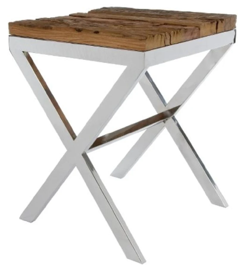 Casa Padrino Luxus Beistelltisch Braun / Silber 45 x 45 x H. 60 cm - Beistelltisch mit rustikaler Oberfläche und zusätzlicher Glasplatte