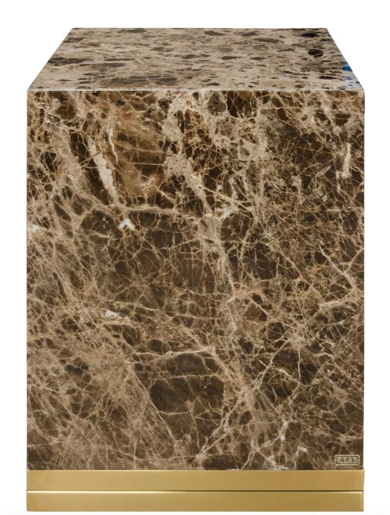 Casa Padrino Beistelltisch mit schwarz-grauem Marmor und goldenem Sockel 40 x 40 x H. 50 cm - Luxus Wohnzimmer Deko