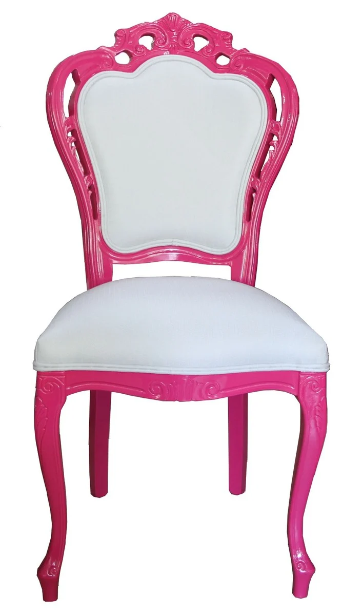 Casa Padrino Luxus Barock Esszimmer Stuhl in Weiß/Pink - Designer Stuhl - Luxus Qualität