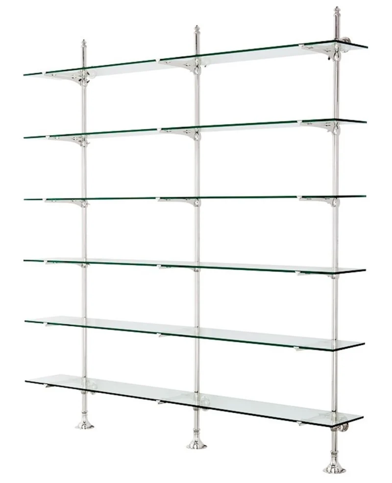Casa Padrino Designer Doppel-Wandregal Silber 220 x 41 x H. 240 cm - Luxus Wohnzimmer Möbel