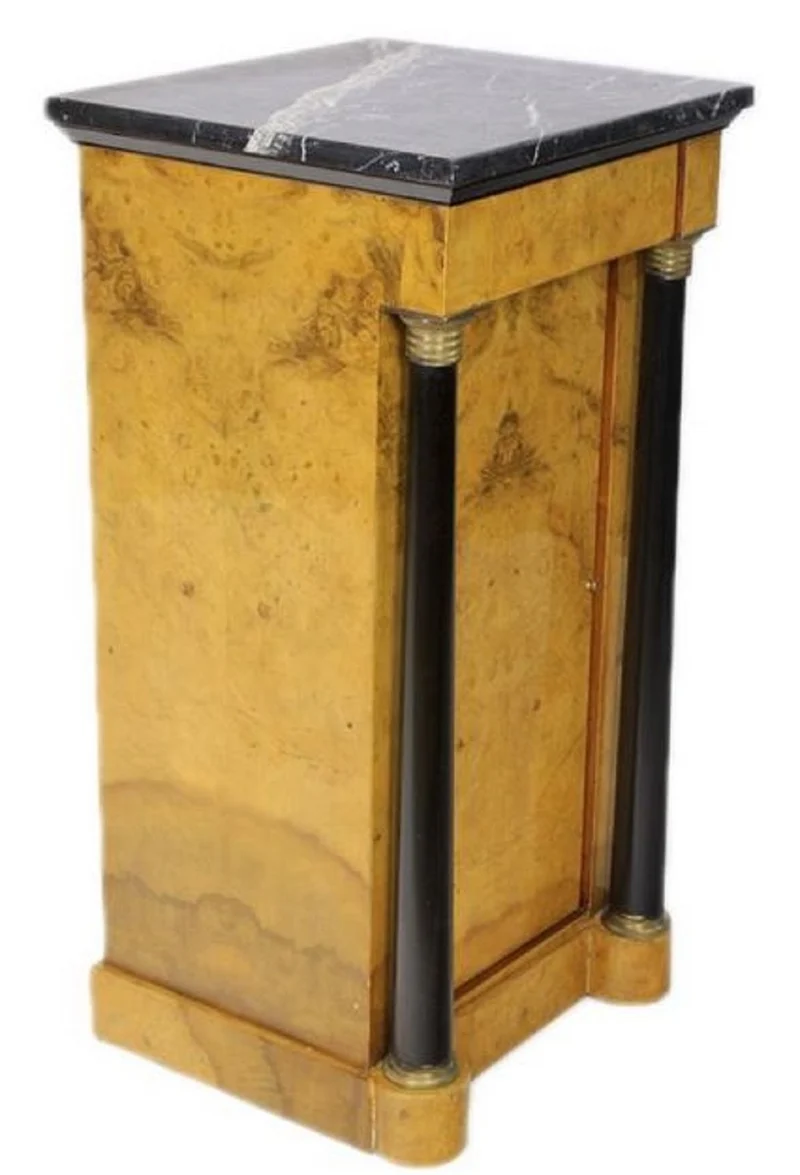 Casa Padrino Barock Wurzelholz Säule mit Marmorplatte Hellbraun / Schwarz / Gold 40 x 35 x H. 80 cm - Barock Möbel