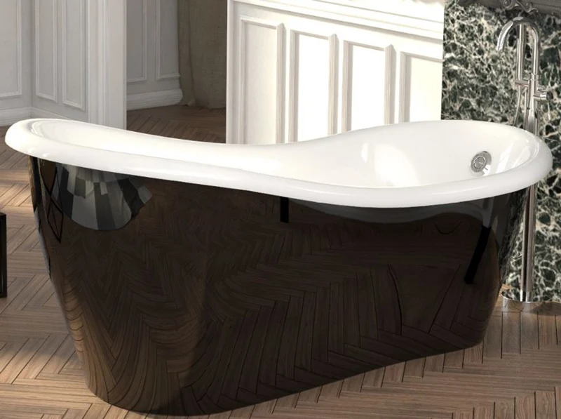 Casa Padrino Luxus Jugendstil Badewanne Schwarz / Weiß 170 x 80 x H. 70,5 cm - Freistehende Retro Antik Badewanne - Badezimmer Möbel