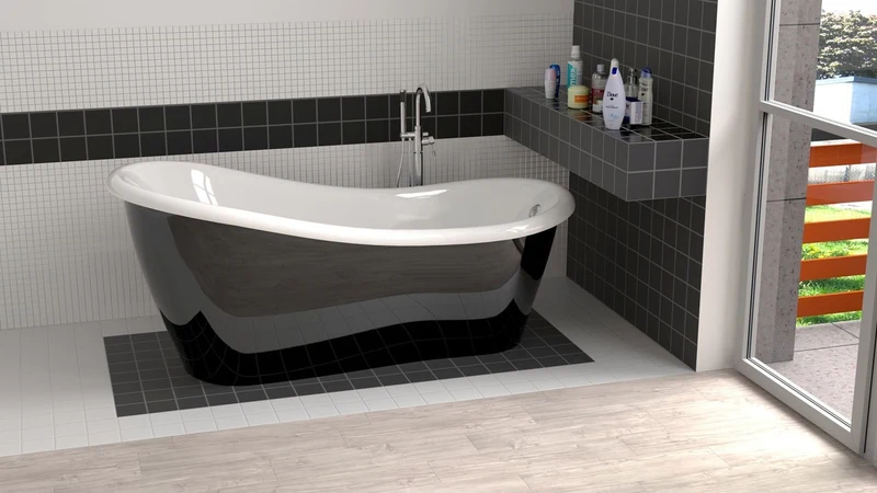Casa Padrino Luxus Jugendstil Badewanne Schwarz / Weiß 170 x 80 x H. 70,5 cm - Freistehende Retro Antik Badewanne - Badezimmer Möbel