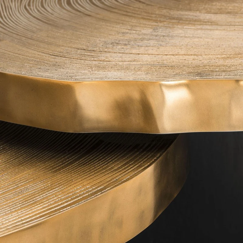 Casa Padrino Luxus Couchtisch Set Messingfarben / Schwarz - Luxuriöse Wohnzimmertische mit Tischplatten im Baumscheiben Design