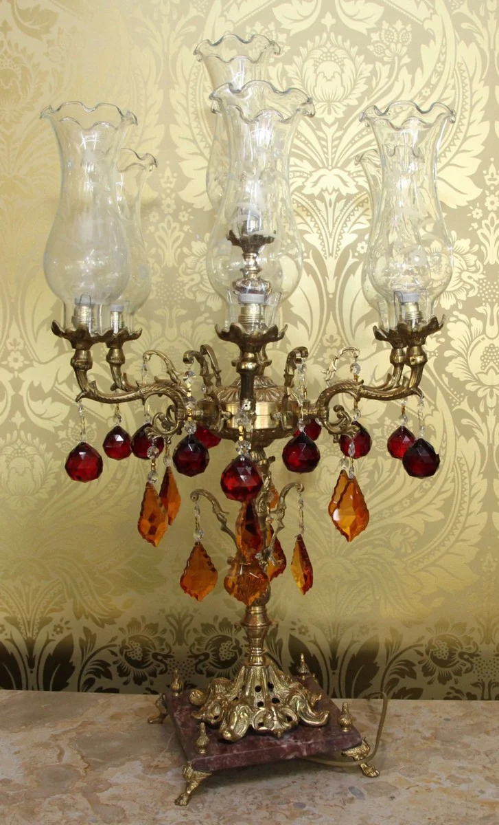 Casa Padrino Barock Kristall Hockerleuchte im prachtvollen Design - Rot / Orange - H 86 cm