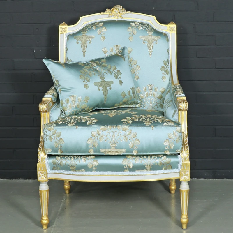 Casa Padrino Barock Lounge Sessel Antikstil Helltürkis / Gold 70 x 70 x H. 100 cm