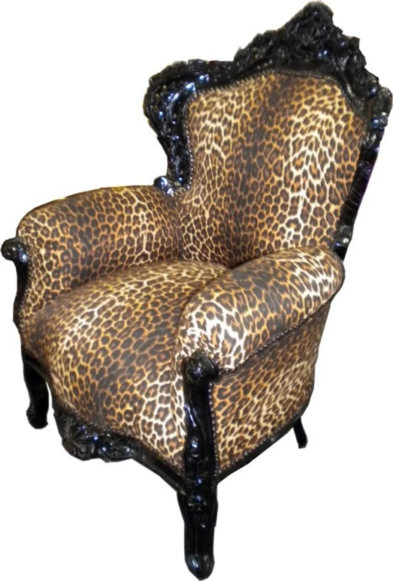 Casa Padrino Barock Sessel King Leopard / Schwarz - Limited Edition - 120 x 85 x 85 cm