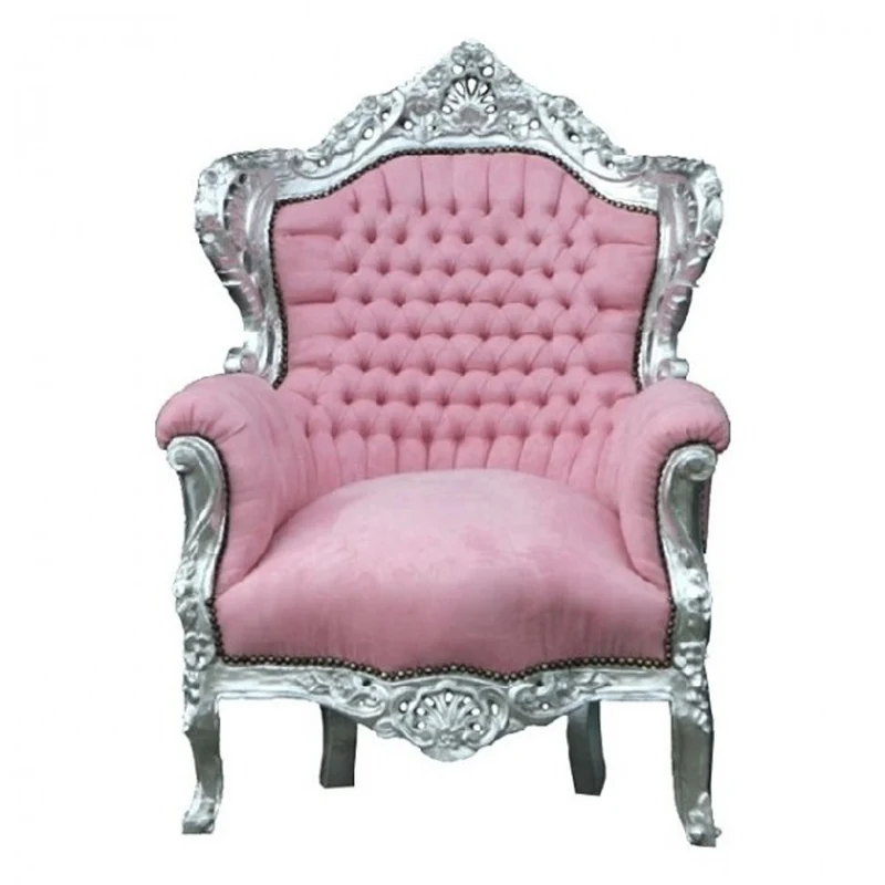 Casa Padrino Barock Sessel King Rosa / Silber 85 x 85 x H. 120 cm - Massivholz Samt