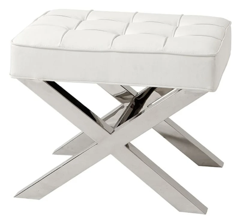 Casa Padrino Luxus Hocker in silber mit weißer Lederoptik 60 x 46 x H. 51,5 cm - Designermöbel