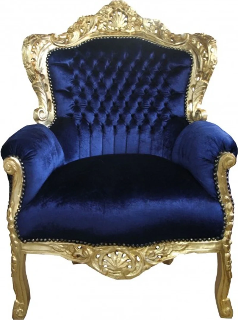 Casa Padrino Barock Sessel King Royalblau / Gold 85 x 85 x H. 120 cm