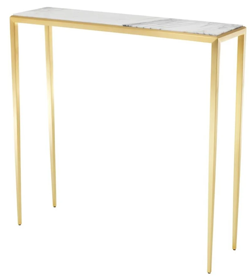 Casa Padrino Wohnzimmer Konsole in gold mit weißer Marmorplatte 90 x 24,5 x H. 90 cm - Luxus Möbel